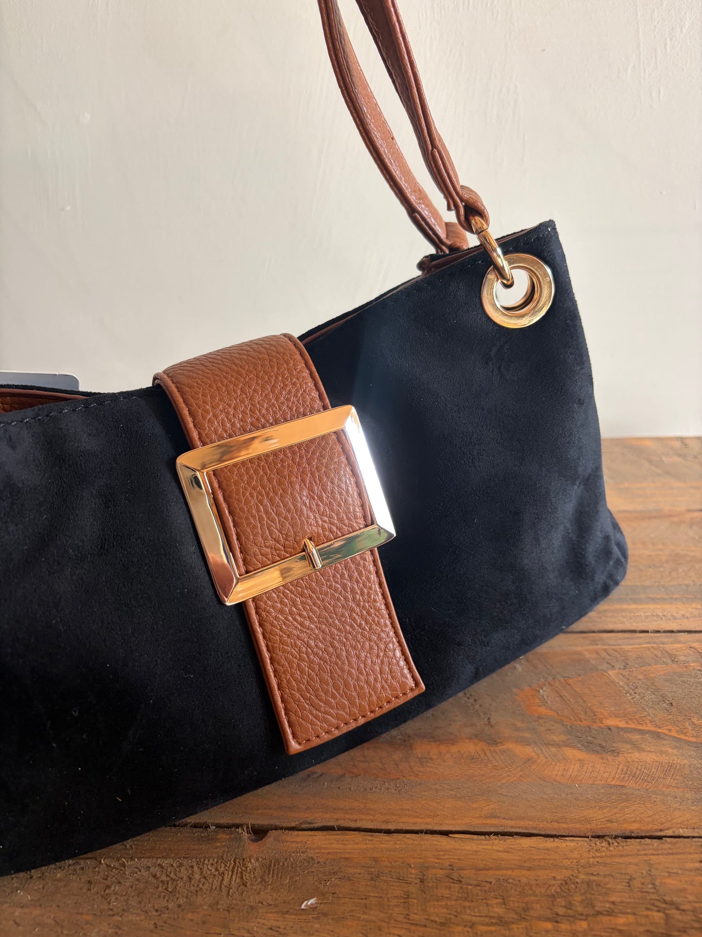 Faux Suede Buckle Handbag