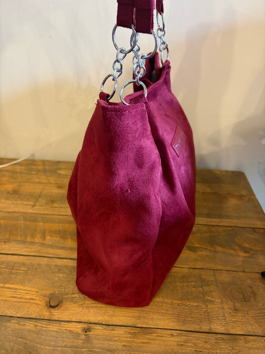 Burgundy Suede Effect Shoulder Bag