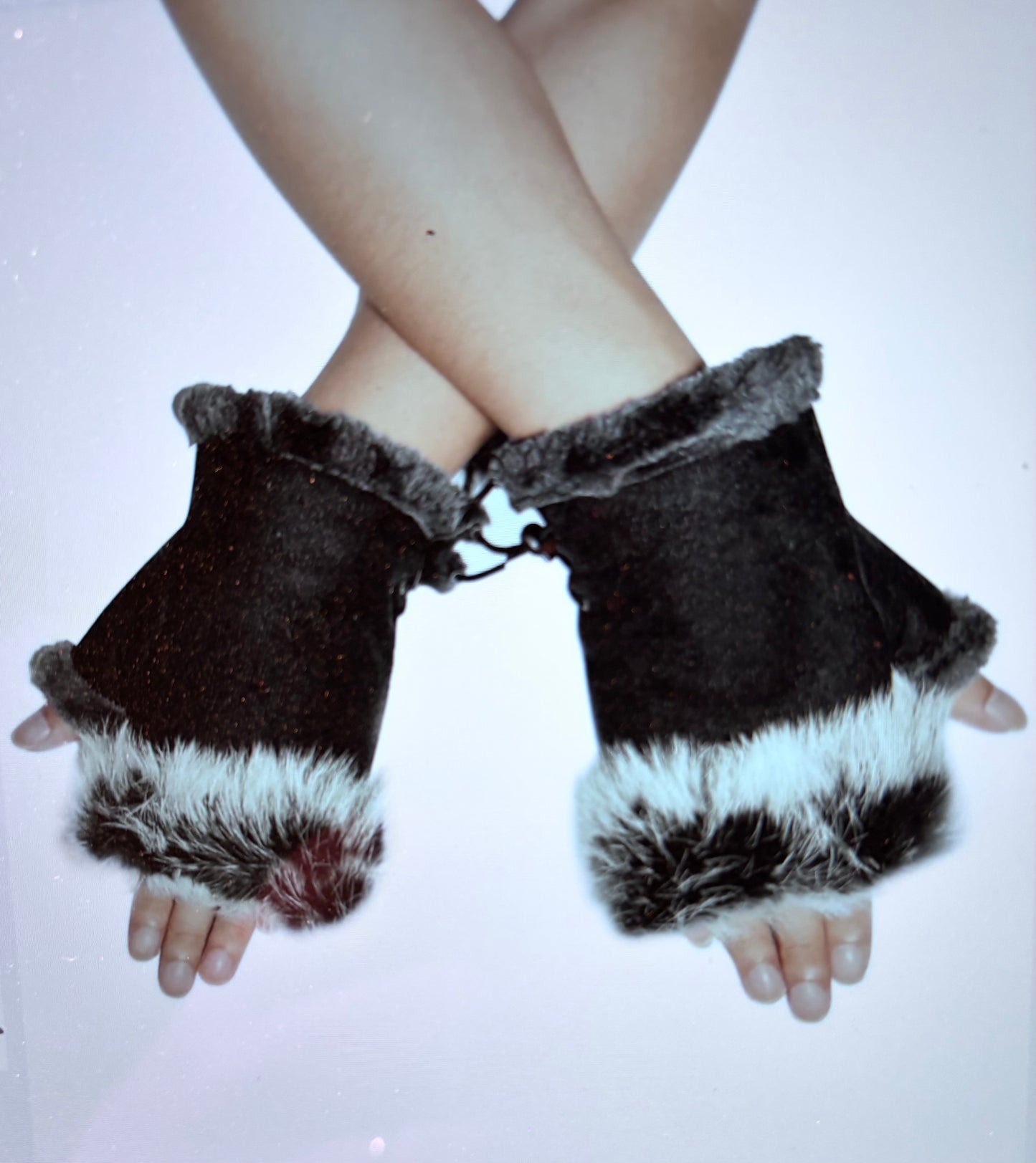Plain Real Fur Fingerless Mittens