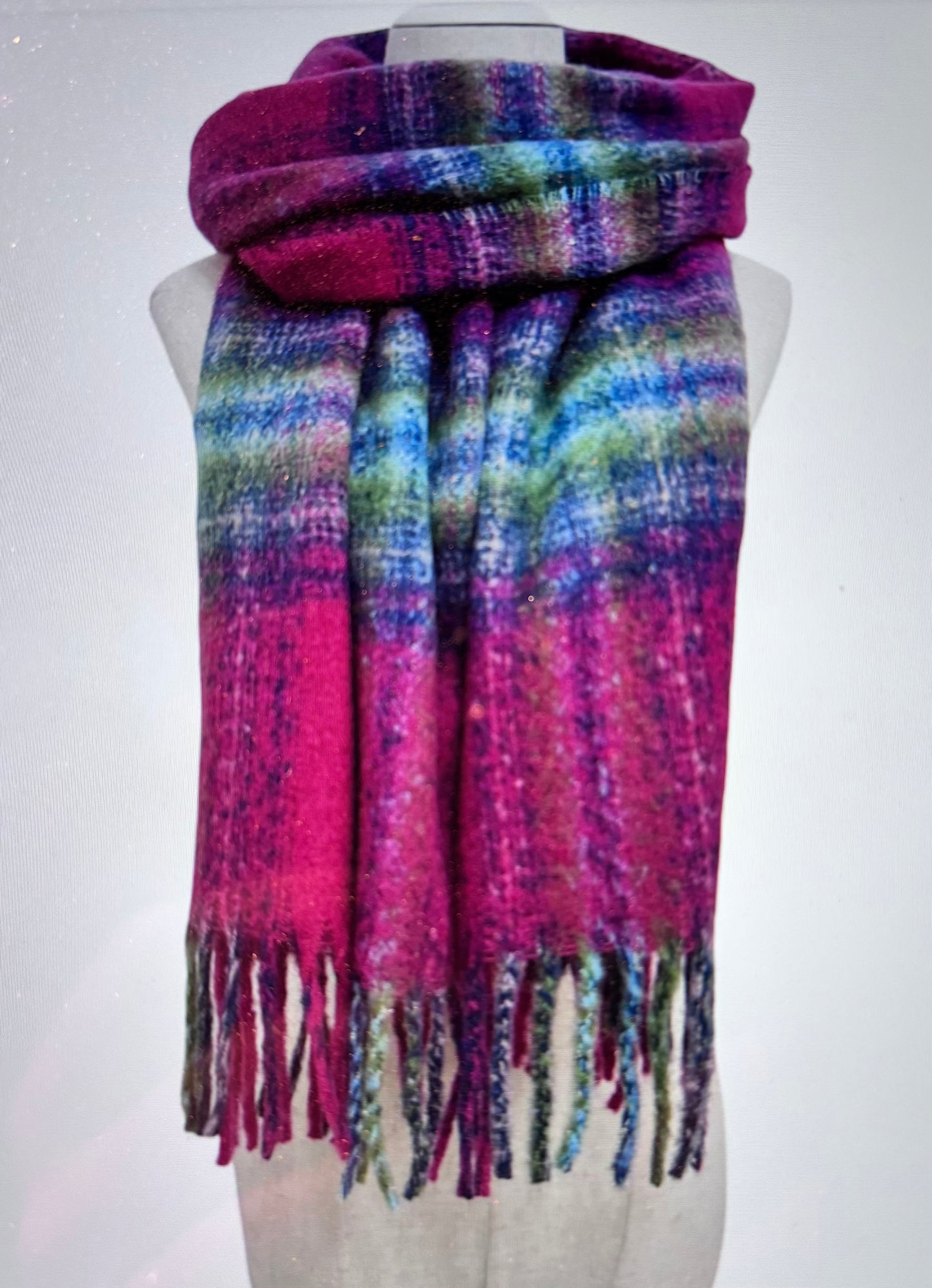 Woven Check Tassel Scarf - Fuchsia