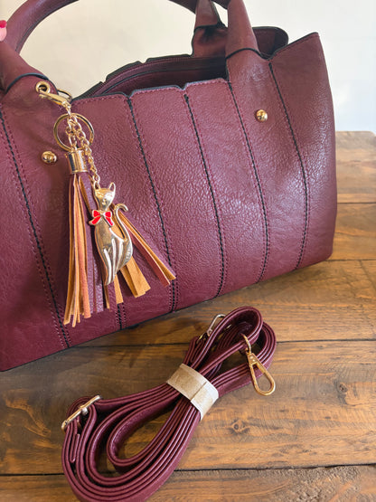 Stitched Tassel Charm Handbag