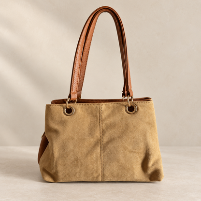 Faux Suede Three-Compartment Shoulder Bag
