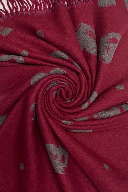 Love Heart Print Reversible Tassel Scarf