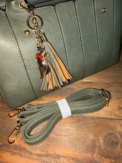 Stitched Tassel Charm Handbag
