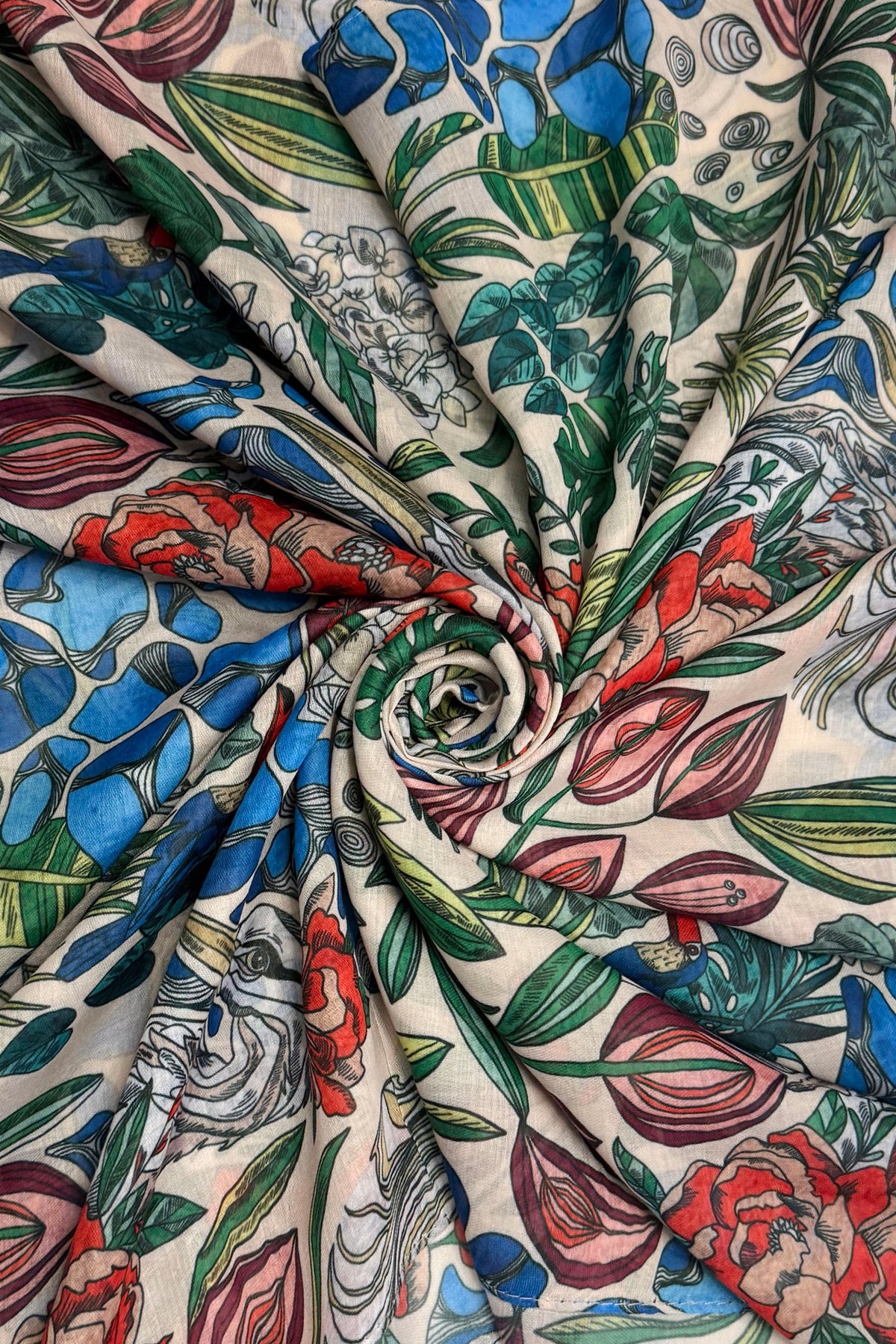 Botanical Stork Bird Print Frayed Scarf
