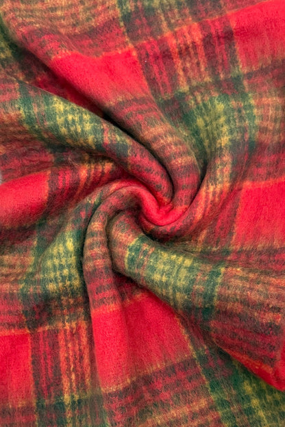 Large Tartan Check Wool Cosy Tassel Scarf