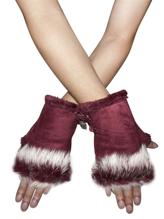 Burgundy Soft-Trim Fingerless Mittens