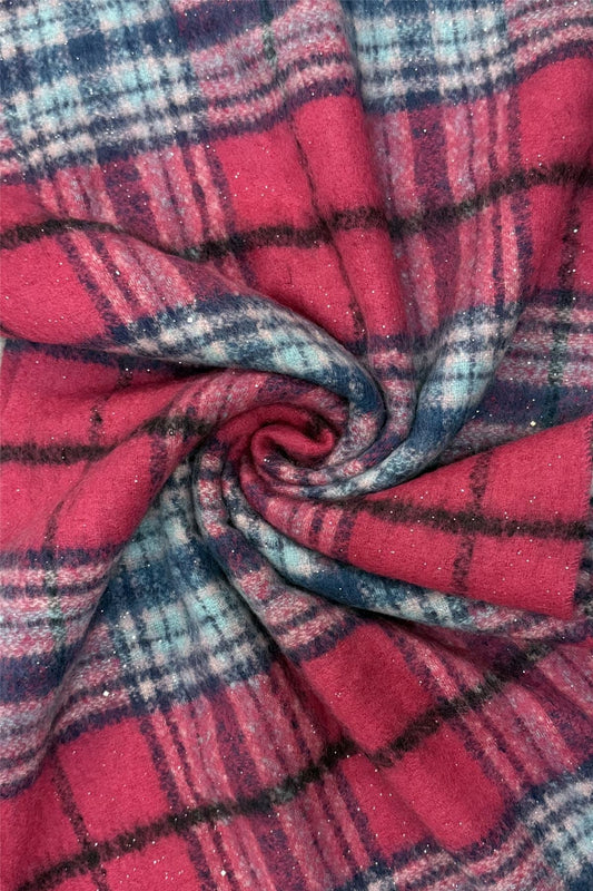 Berry & Blue Sparkle Check Tassel Scarf