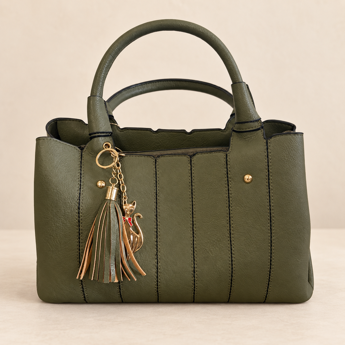 Stitched Tassel Charm Handbag
