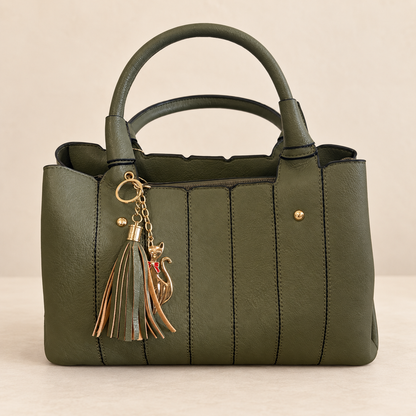 Stitched Tassel Charm Handbag