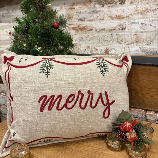Merry Embroidered Christmas Cushion – 35 x 50cm