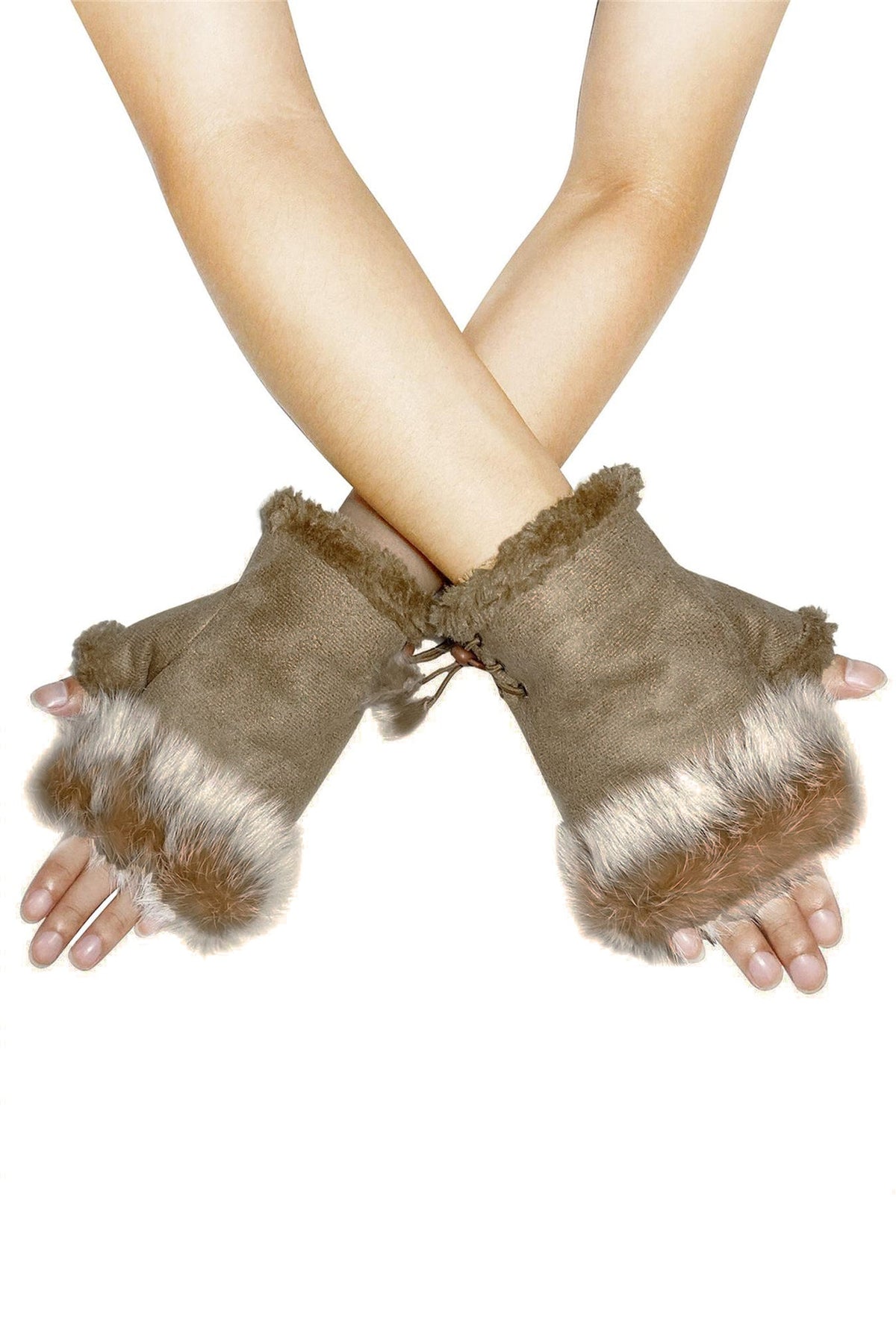 Mocha Soft-Trim Fingerless Mittens