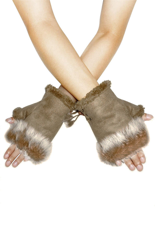 Mocha Soft-Trim Fingerless Mittens