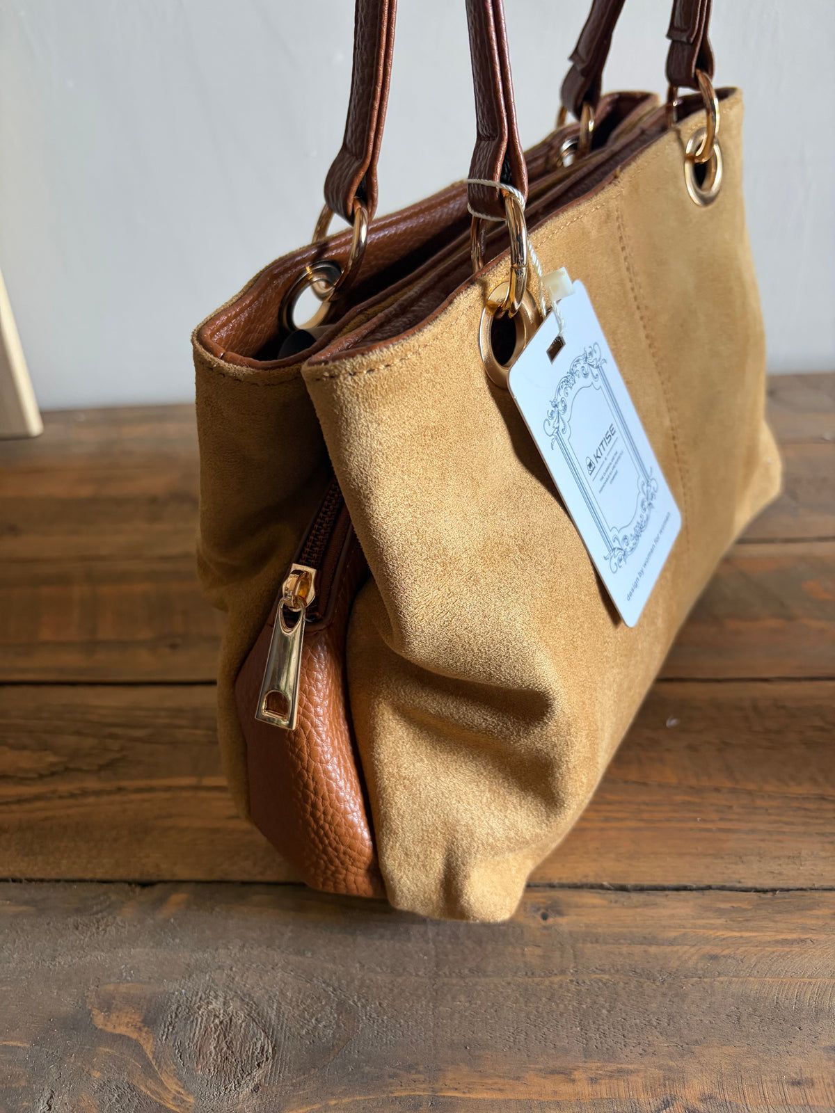 Faux Suede Three-Compartment Shoulder Bag