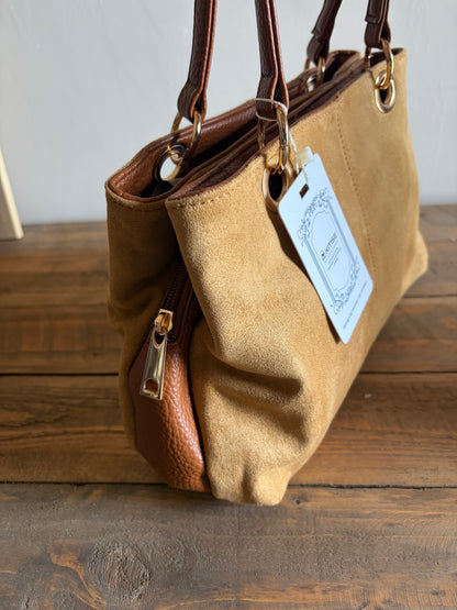 Faux Suede Three-Compartment Shoulder Bag
