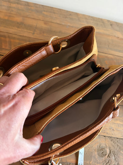 Faux Suede Three-Compartment Shoulder Bag