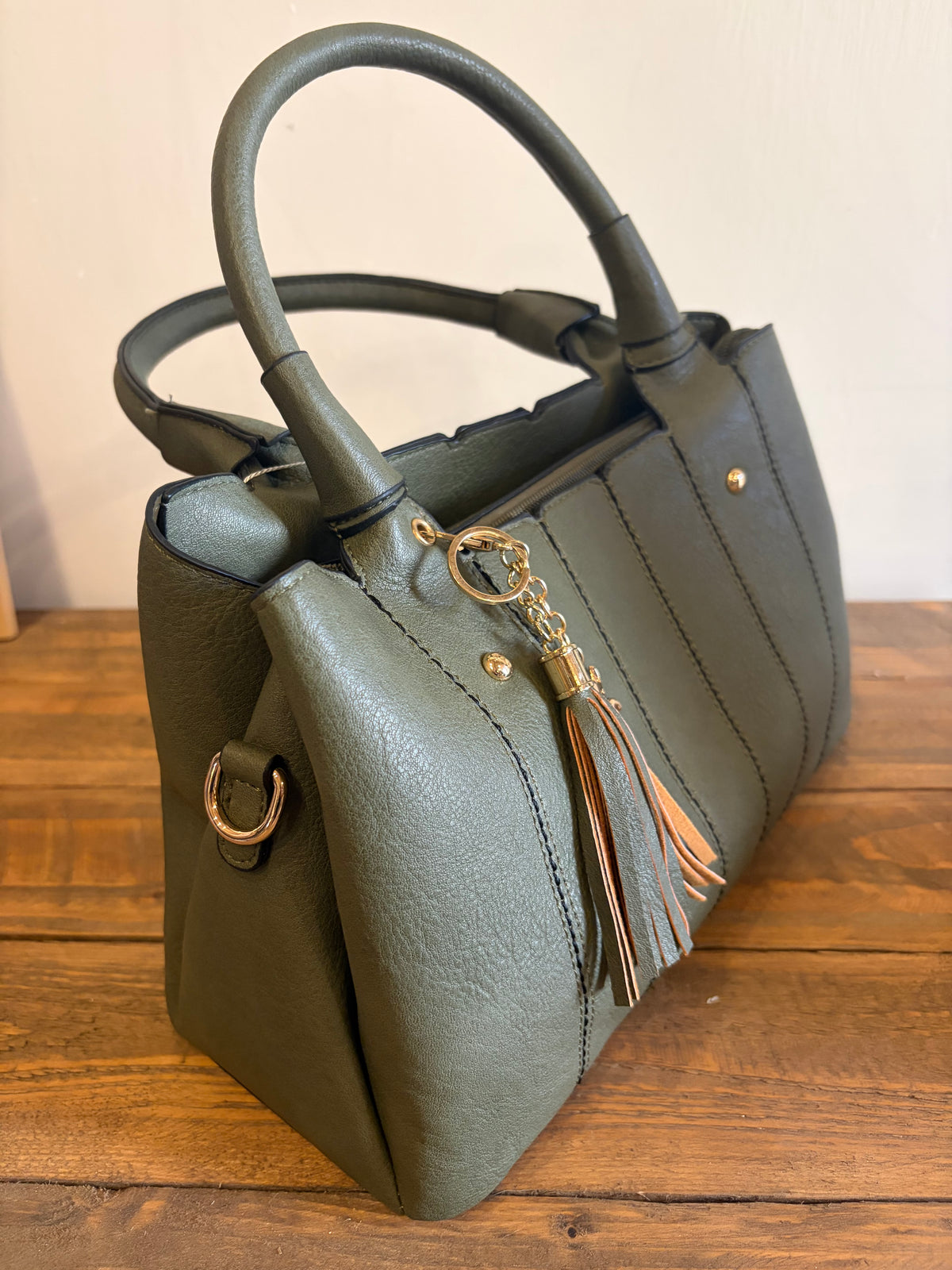 Stitched Tassel Charm Handbag