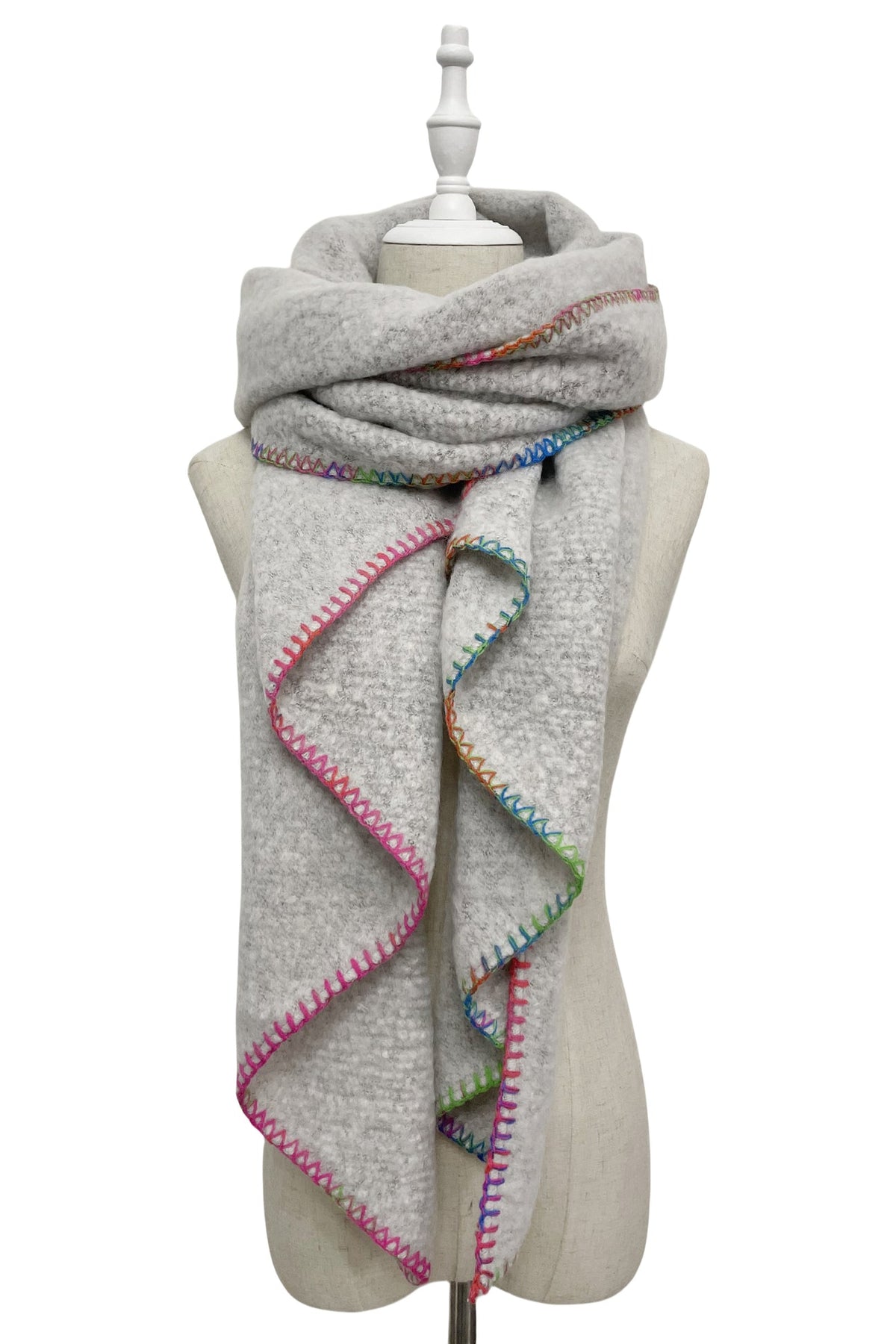 Grey Contrast Stitch Scarf