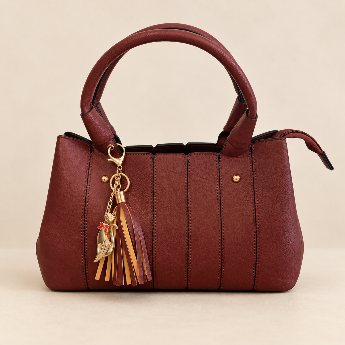Stitched Tassel Charm Handbag