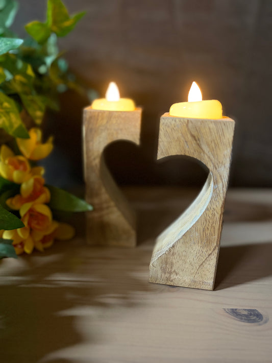 Wooden Heart tea light holder