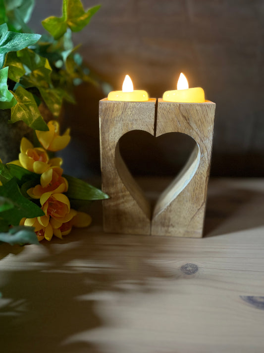Wooden Heart tea light holder
