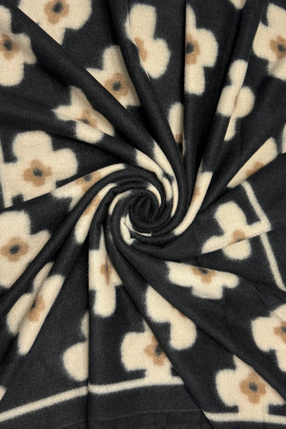 Black Daisy Print Wool-Blend Scarf