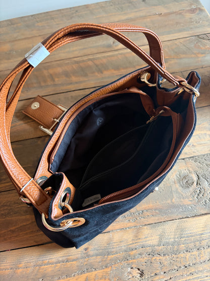 Faux Suede Buckle Handbag