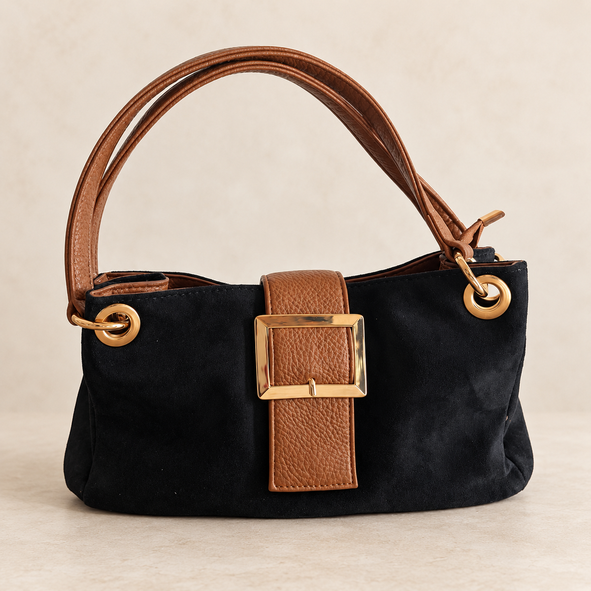Faux Suede Buckle Handbag