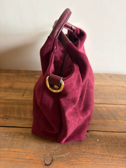 Burgundy Plum Suede-Effect Multi-Compartment Handbag