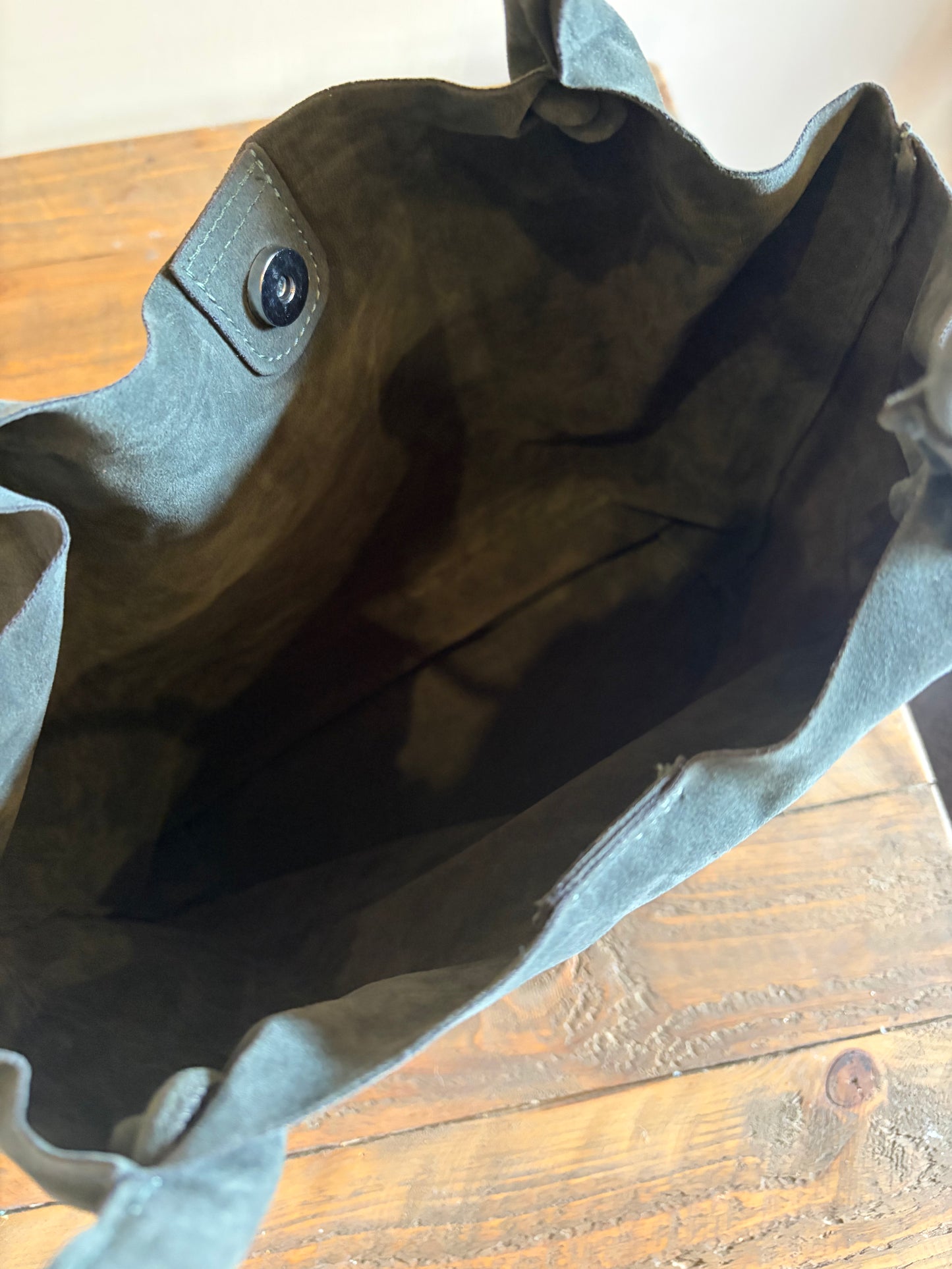 Olive Green Suede-Effect Tote Bag with Zipped Pouch