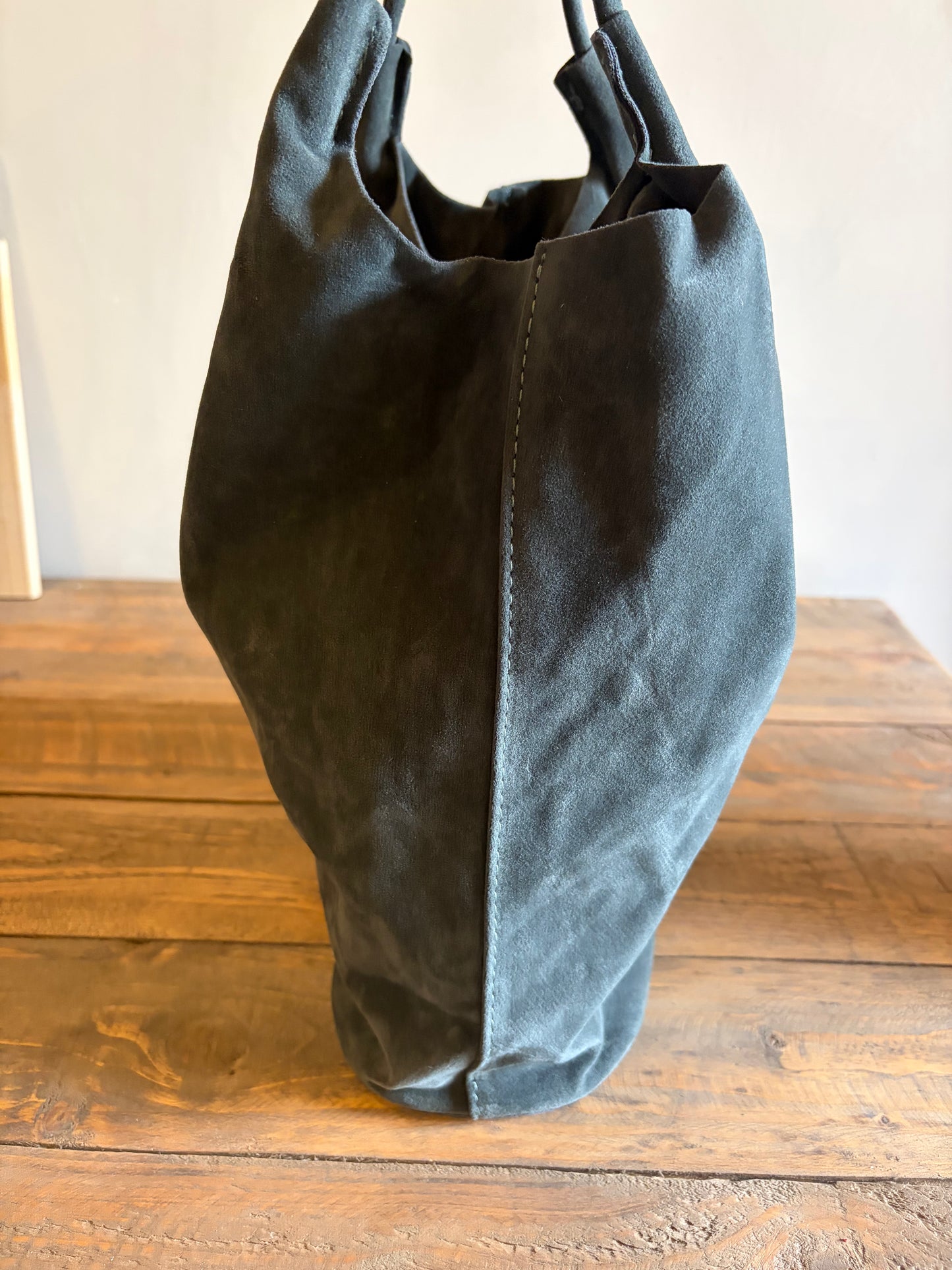 Olive Green Suede-Effect Tote Bag with Zipped Pouch
