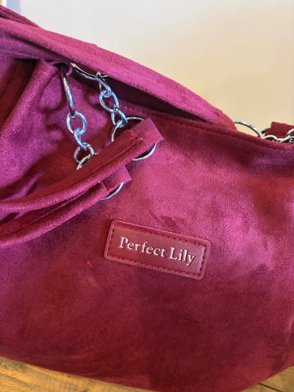 Burgundy Suede Effect Shoulder Bag