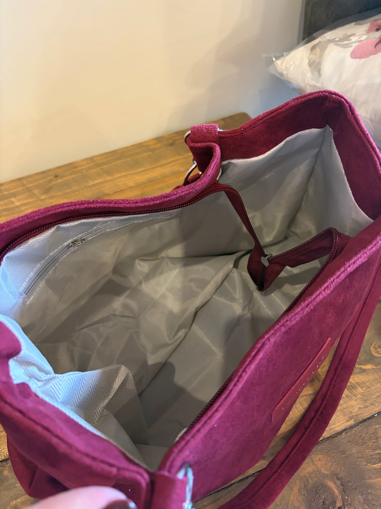 Burgundy Suede Effect Shoulder Bag