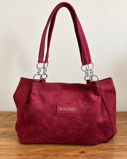 Burgundy Suede Effect Shoulder Bag