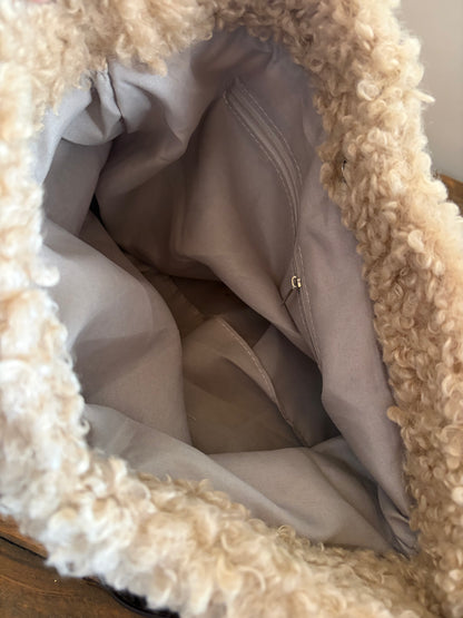 Cream Teddy Shoulder Tote Bag