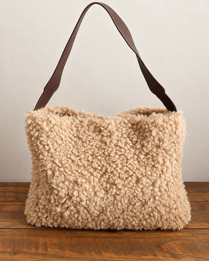 Cream Teddy Shoulder Tote Bag