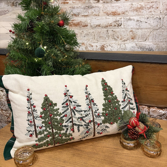 Winter Wood Embroidered Christmas Cushion – 30 x 50cm