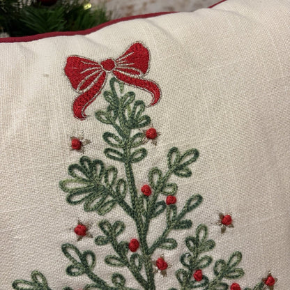 Winter Tree with Bow Embroidered Christmas Cushion – 43 x 43cm